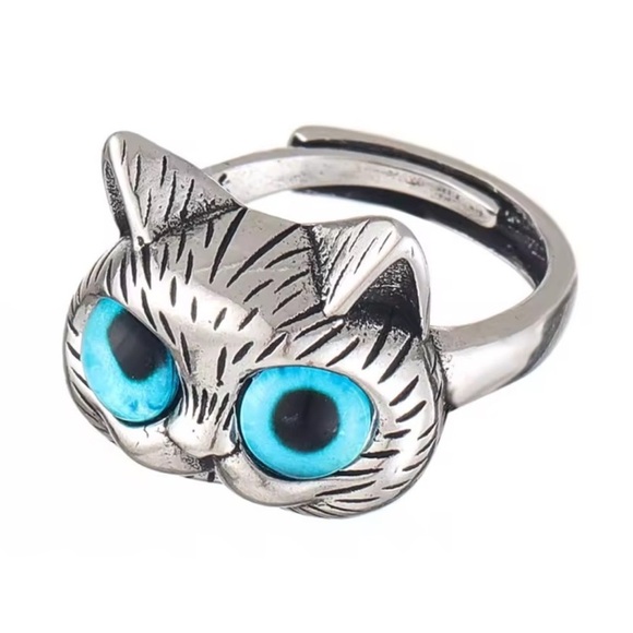 Cat Blue Eyes Silver Ring - Picture 9 of 16